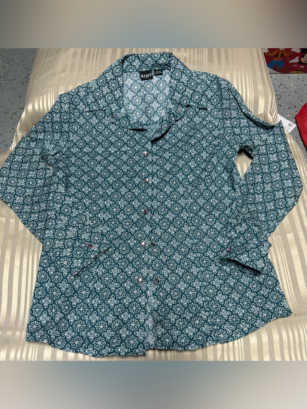 Cruel Girl Teal Patterned Button-Down Shirt